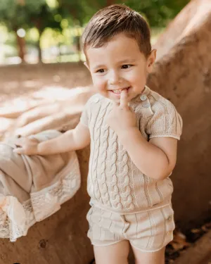 New In Rahigo Boys Camel & Cream Shorts Set