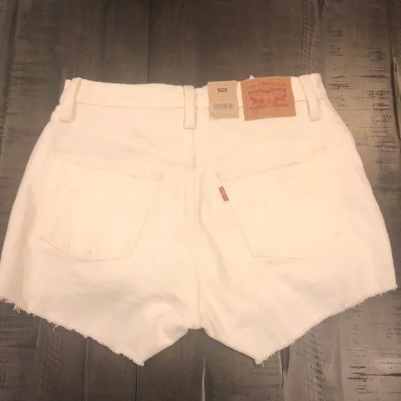NEW Levi’s 501 Original White Denim High Waist Distressed 28 Stretchy Jean Short