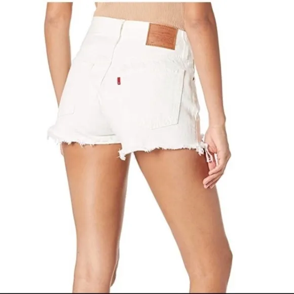 NEW Levi’s 501 Original White Denim High Waist Distressed 28 Stretchy Jean Short