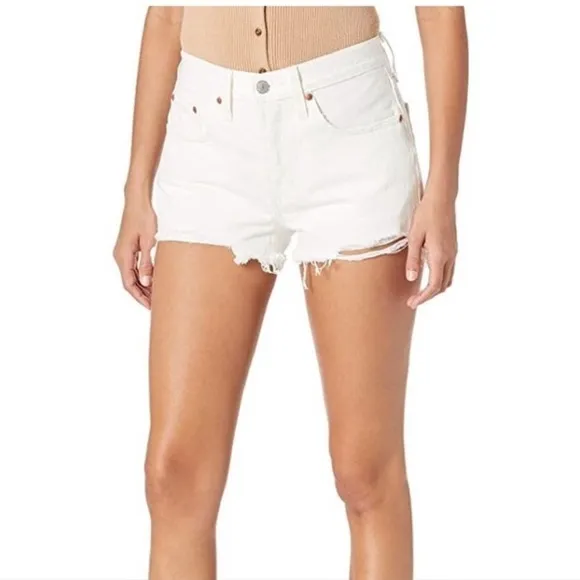 NEW Levi’s 501 Original White Denim High Waist Distressed 28 Stretchy Jean Short