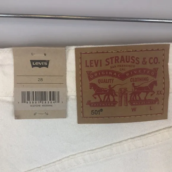 NEW Levi’s 501 Original White Denim High Waist Distressed 28 Stretchy Jean Short