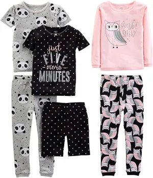 New with tags! Simple Joys by Carter's Baby, Little Kid, and Toddler Girls' 6-Piece Snug Fit Cotton Pajama Set, Sz 8! Color Name: Owl/Panda/Dots