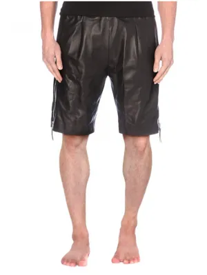 Noir Side Zip Leather Shorts for Men
