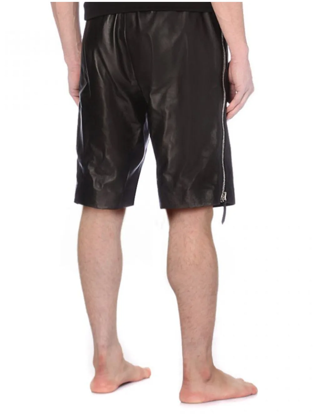 Noir Side Zip Leather Shorts for Men