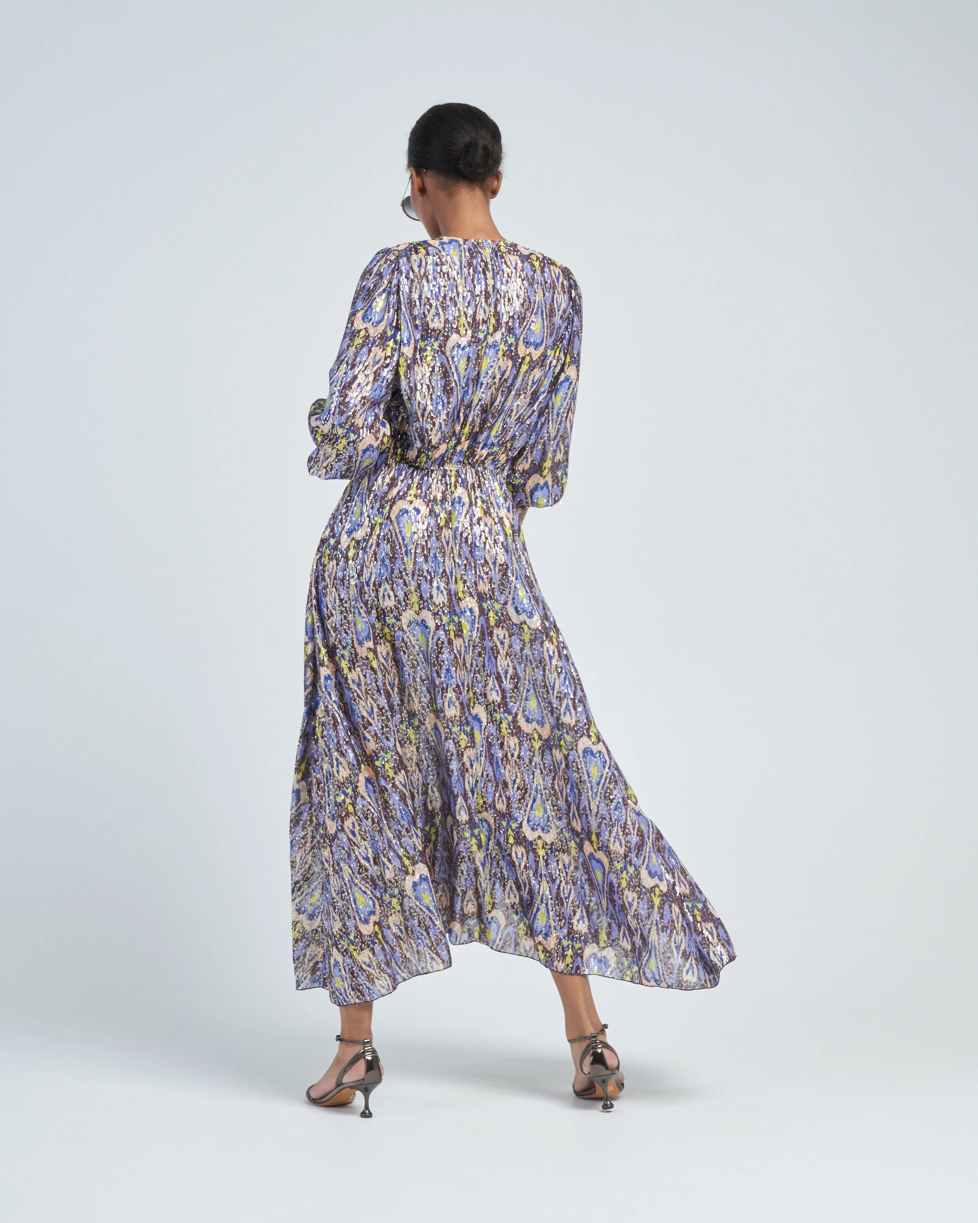 northern light print fil coup' long dress