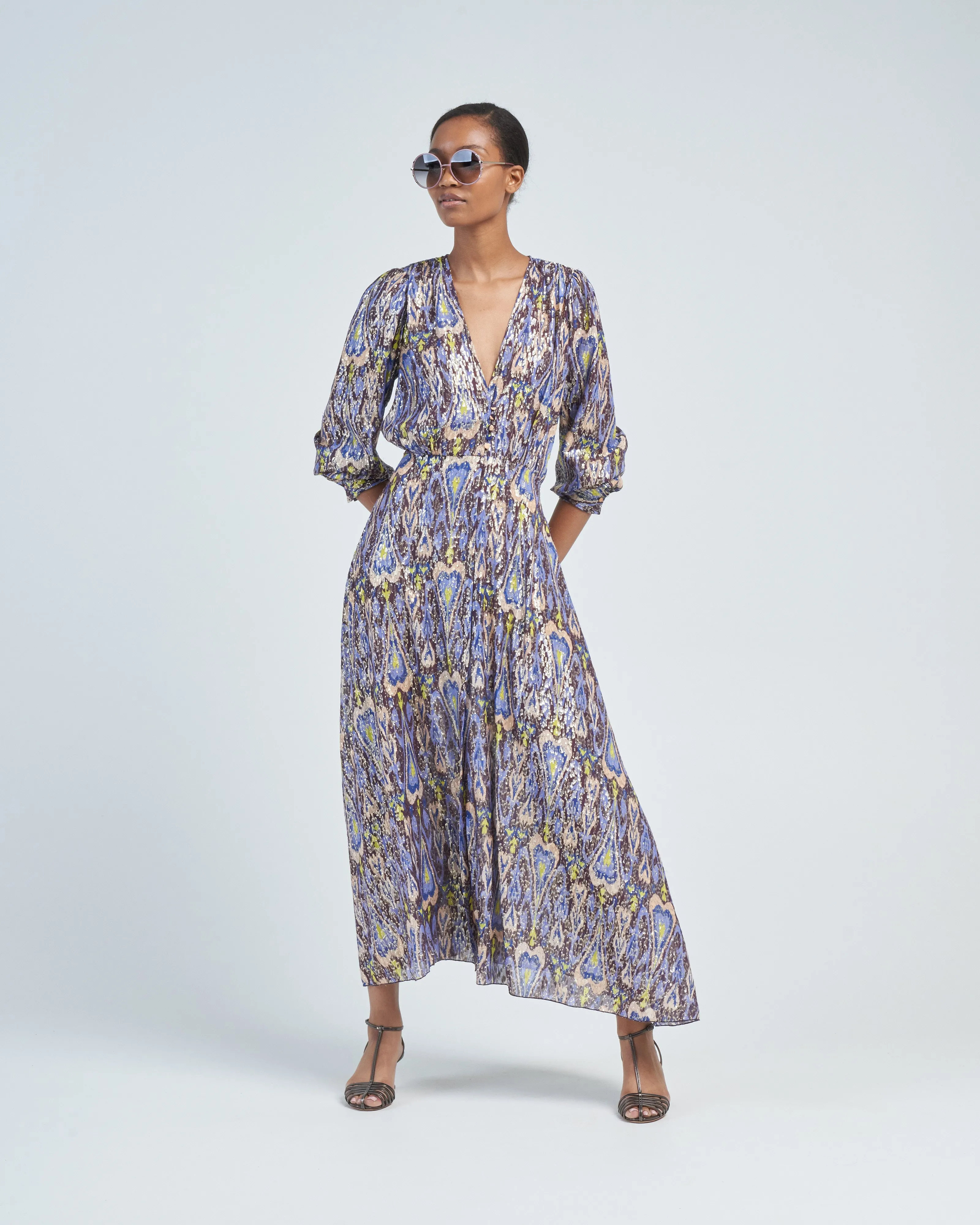 northern light print fil coup' long dress
