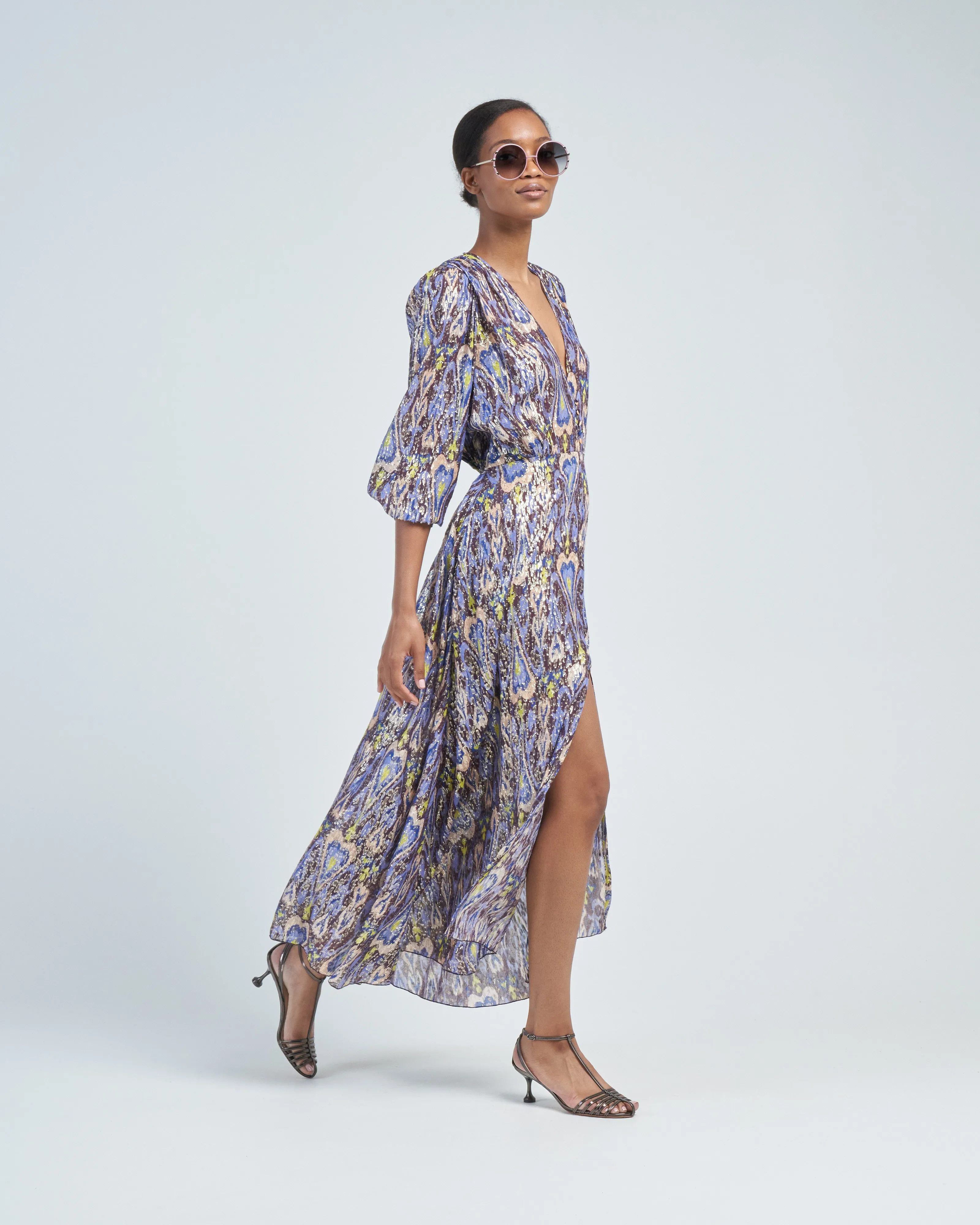northern light print fil coup' long dress