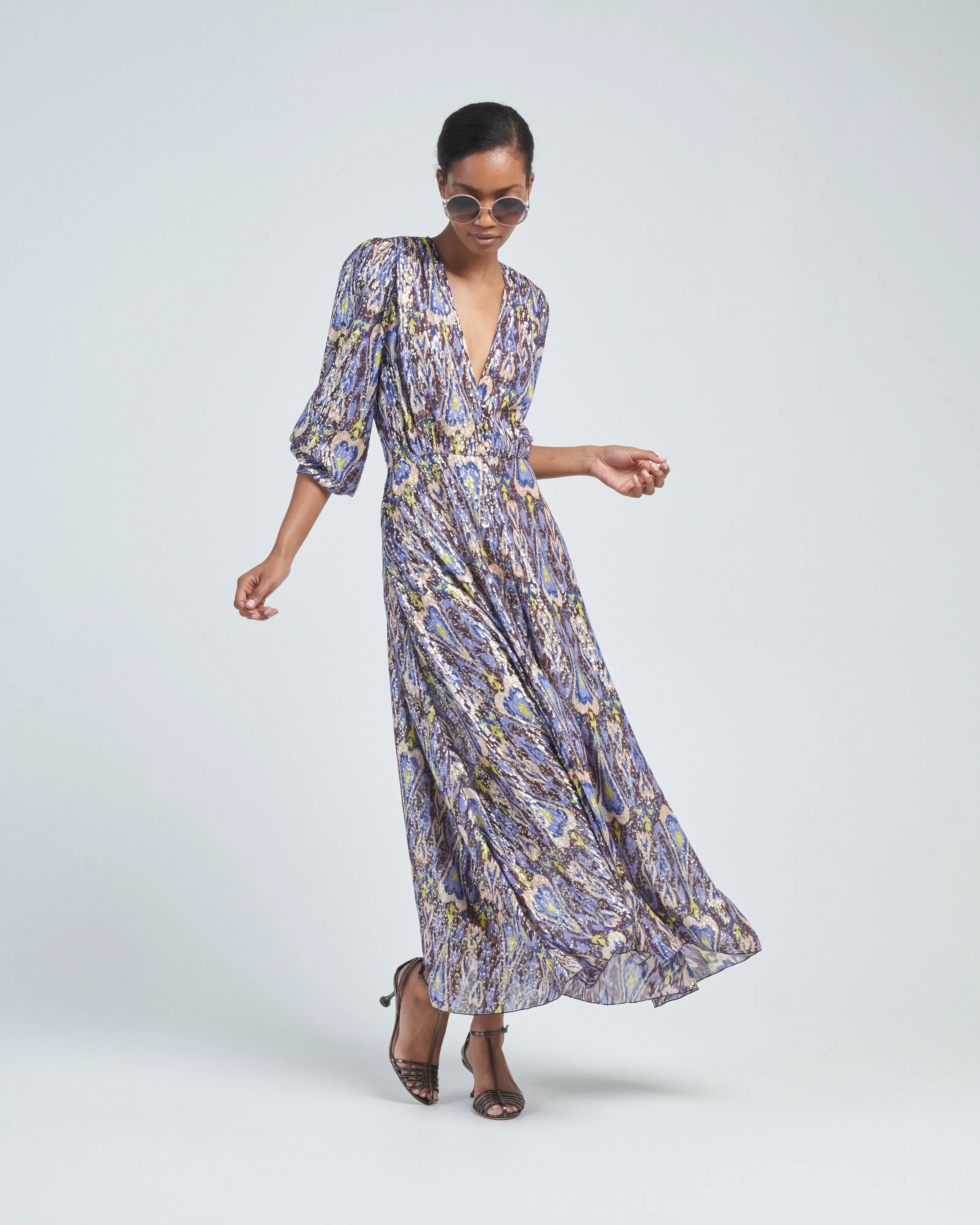 northern light print fil coup' long dress