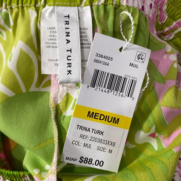 NWT Trina Turk La Palma Pom Pom Shorts in Green Multi Size Medium
