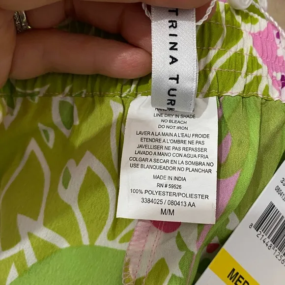 NWT Trina Turk La Palma Pom Pom Shorts in Green Multi Size Medium