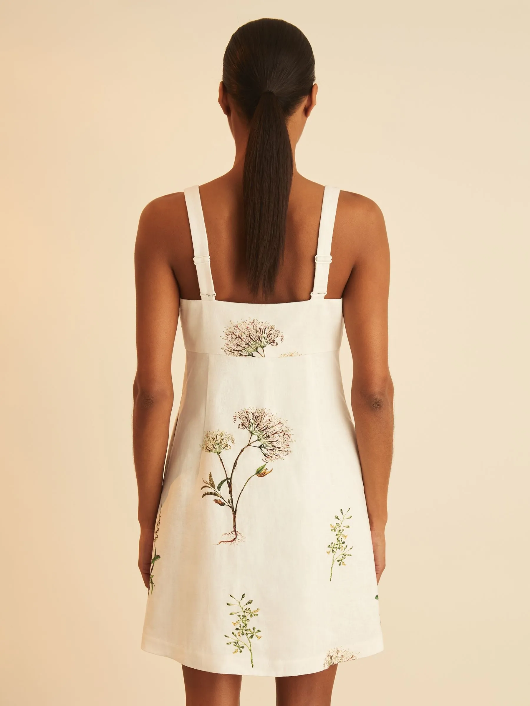NYBG Linen Floral Mini Dress in Ivory