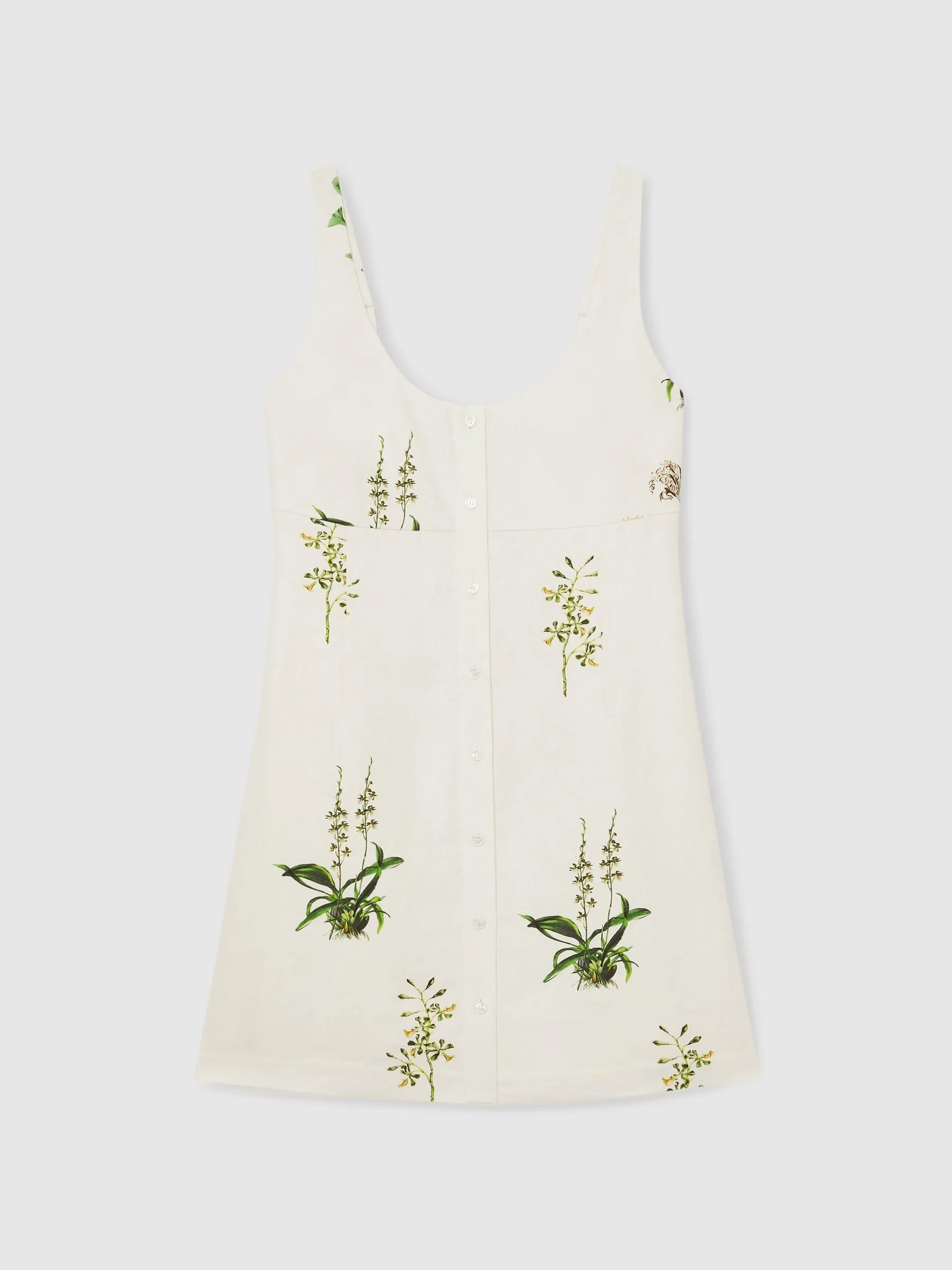 NYBG Linen Floral Mini Dress in Ivory