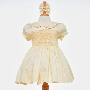 Ocean Baby Girls Champagne Lux Collection Sateen Smocked Front & Back Petticoat Layered Dress (NB-8Yrs)