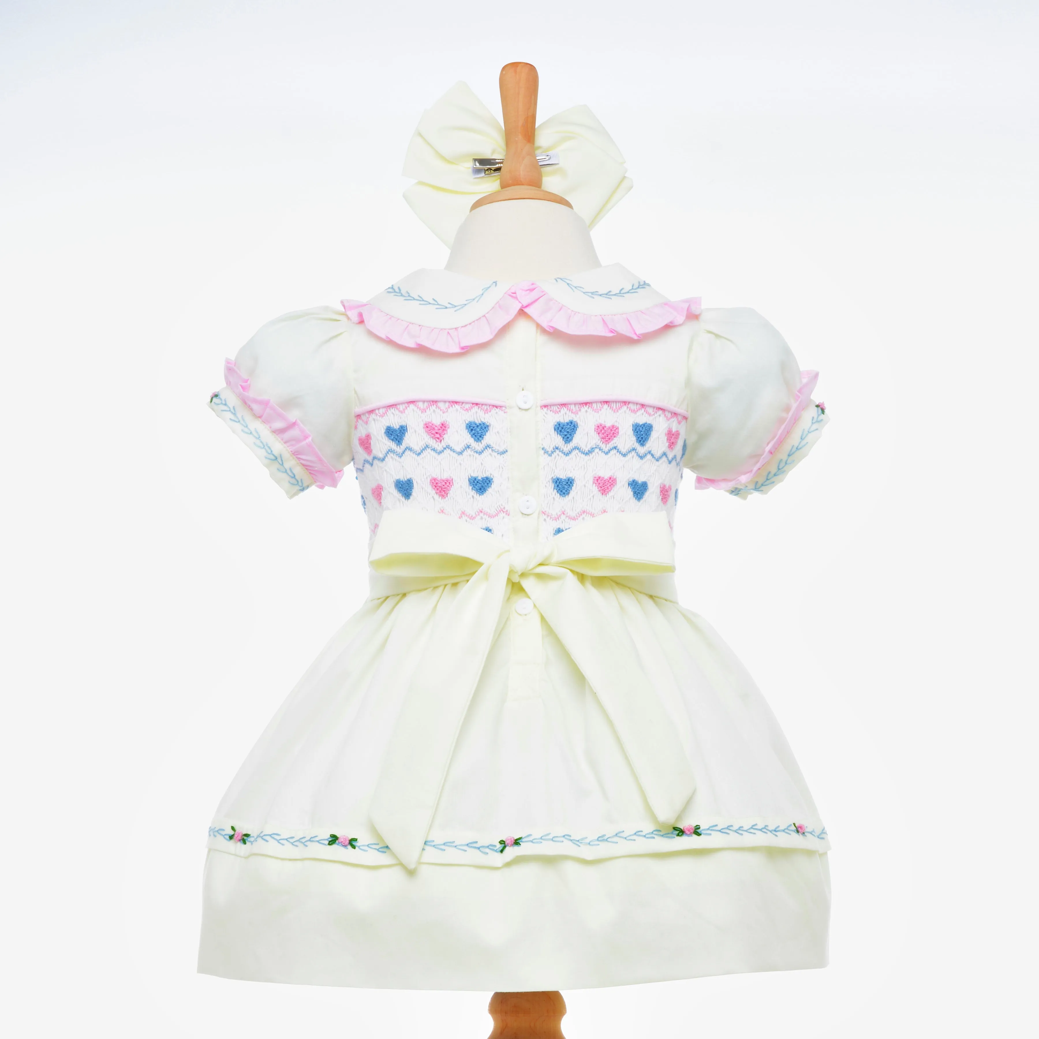 Ocean Baby Girls Cream Classic Heart Smocked Front & Back Petticoat Layered Dress - (3M-8Yrs)