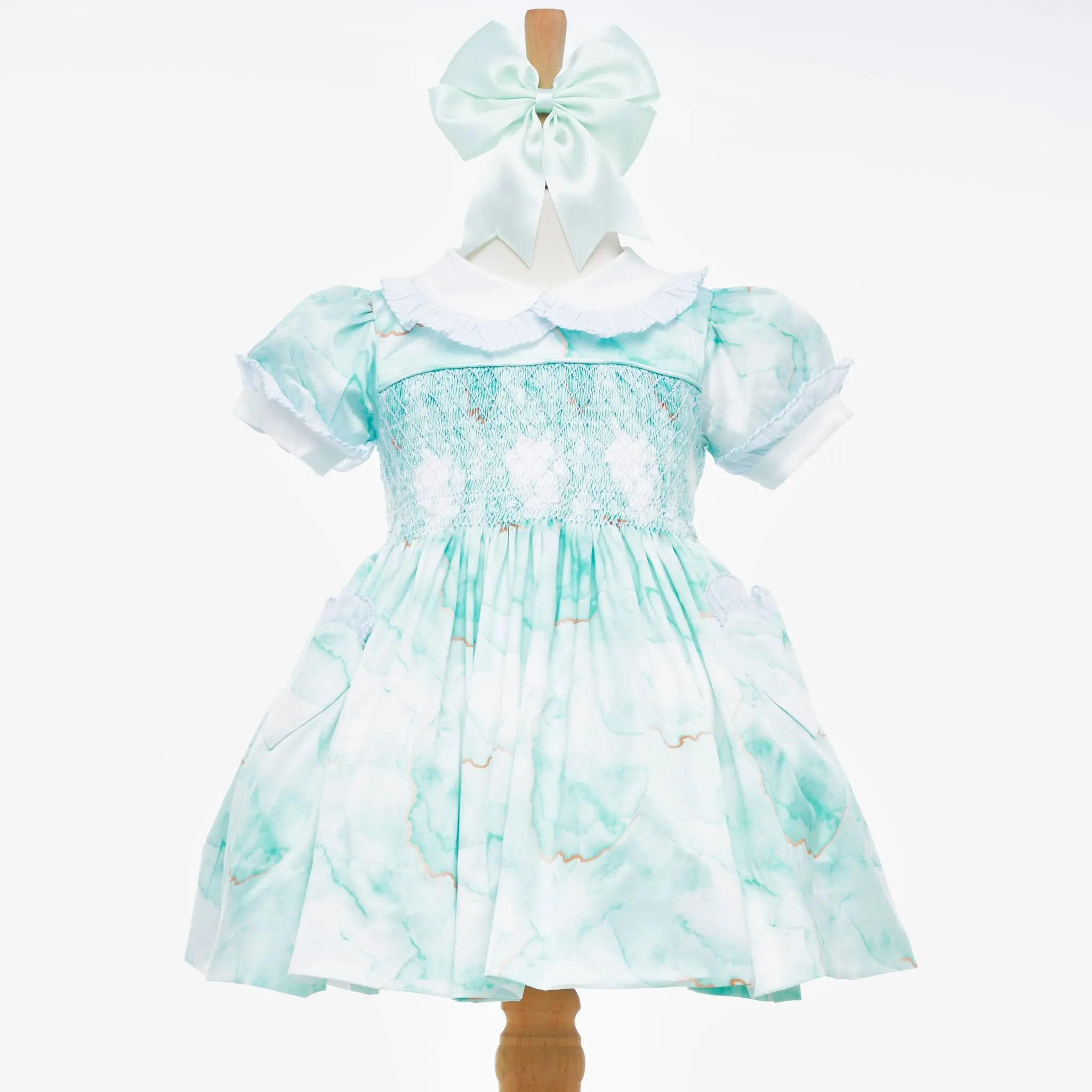 Ocean Baby Girls Jasmine Marble Satin Smocked Petticoat Layered Dress (3M-6Yrs)