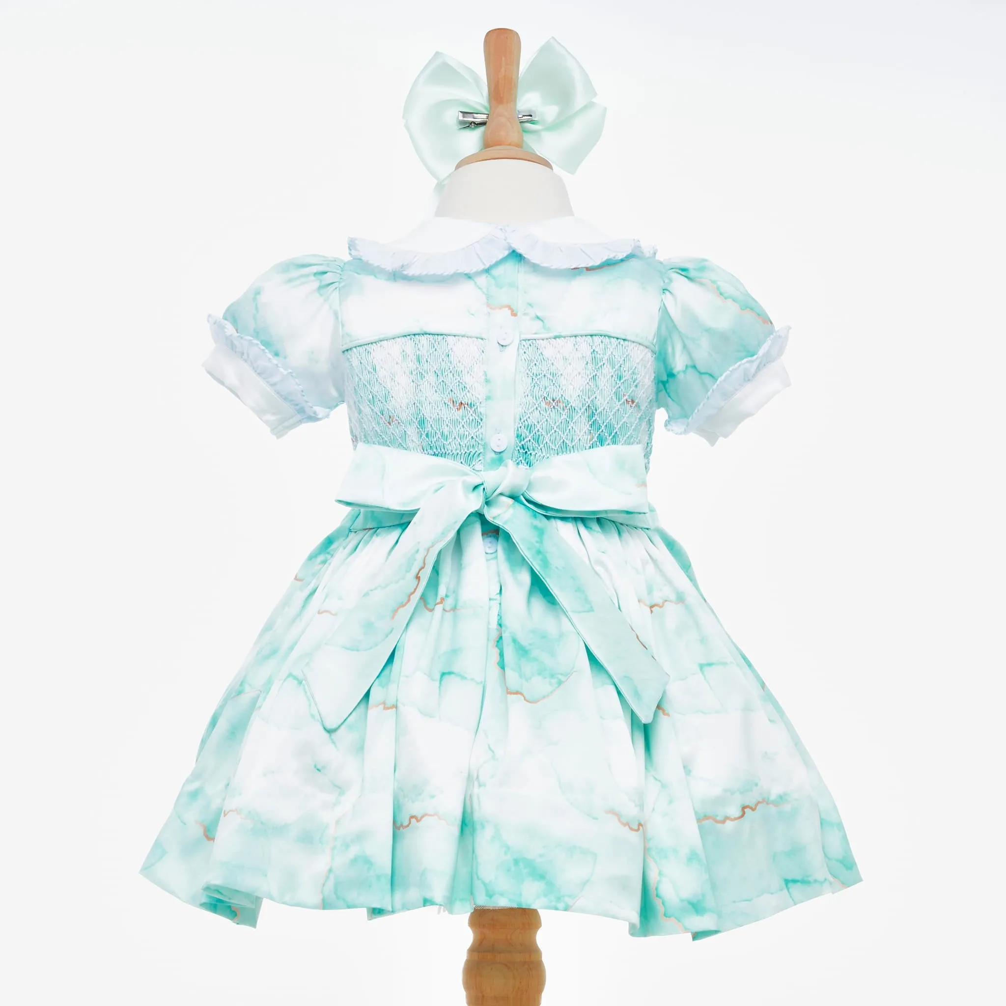 Ocean Baby Girls Jasmine Marble Satin Smocked Petticoat Layered Dress (3M-6Yrs)