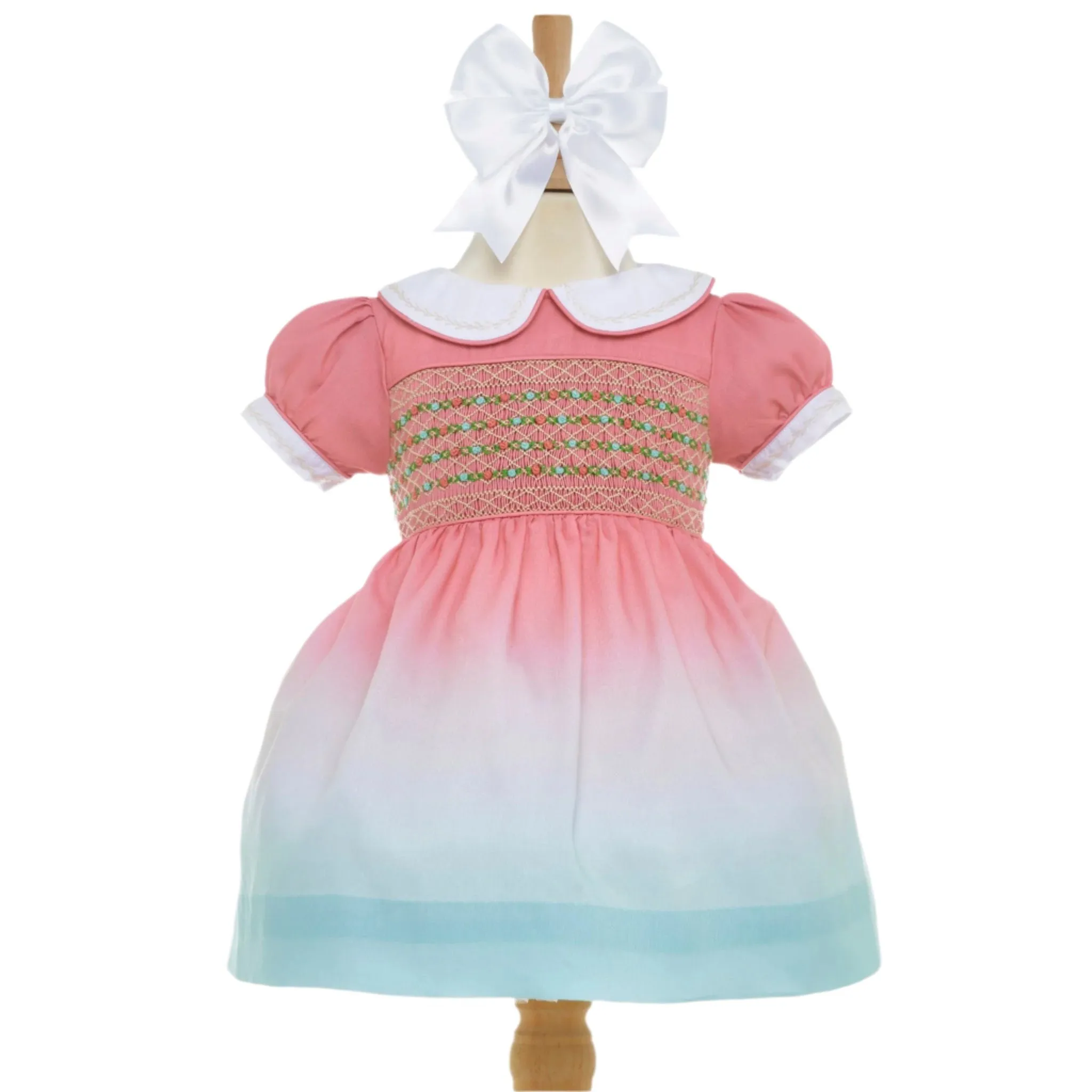 Ocean Baby Girls Peach Melba Ombre Smocked Petticoat Layered Dress (NB-8Yrs)
