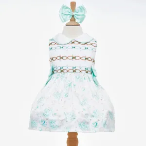Ocean Baby Girls Pearl Hand Smocked Petticoat Layered Dress - Marine Themed (6M-8Yrs) Satin
