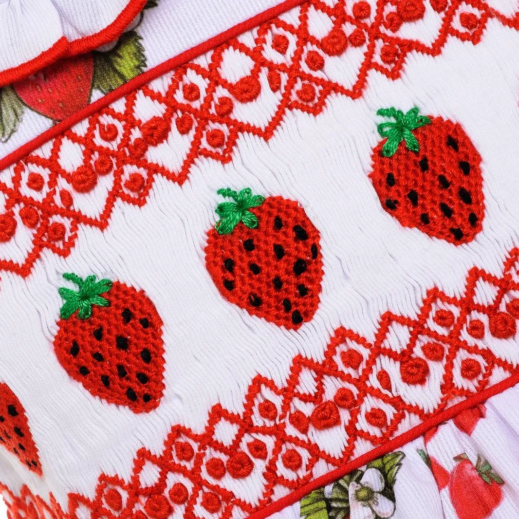 Ocean Baby Girls Strawberries Smocked Petticoat Layered Dress - (NB-8Yrs)