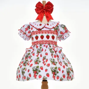 Ocean Baby Girls Strawberries Smocked Petticoat Layered Dress - (NB-8Yrs)