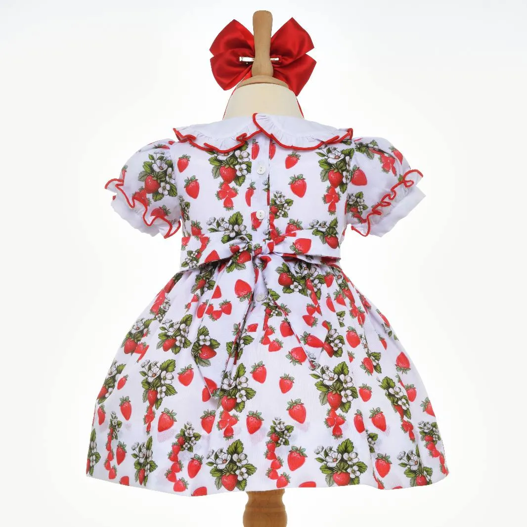 Ocean Baby Girls Strawberries Smocked Petticoat Layered Dress - (NB-8Yrs)