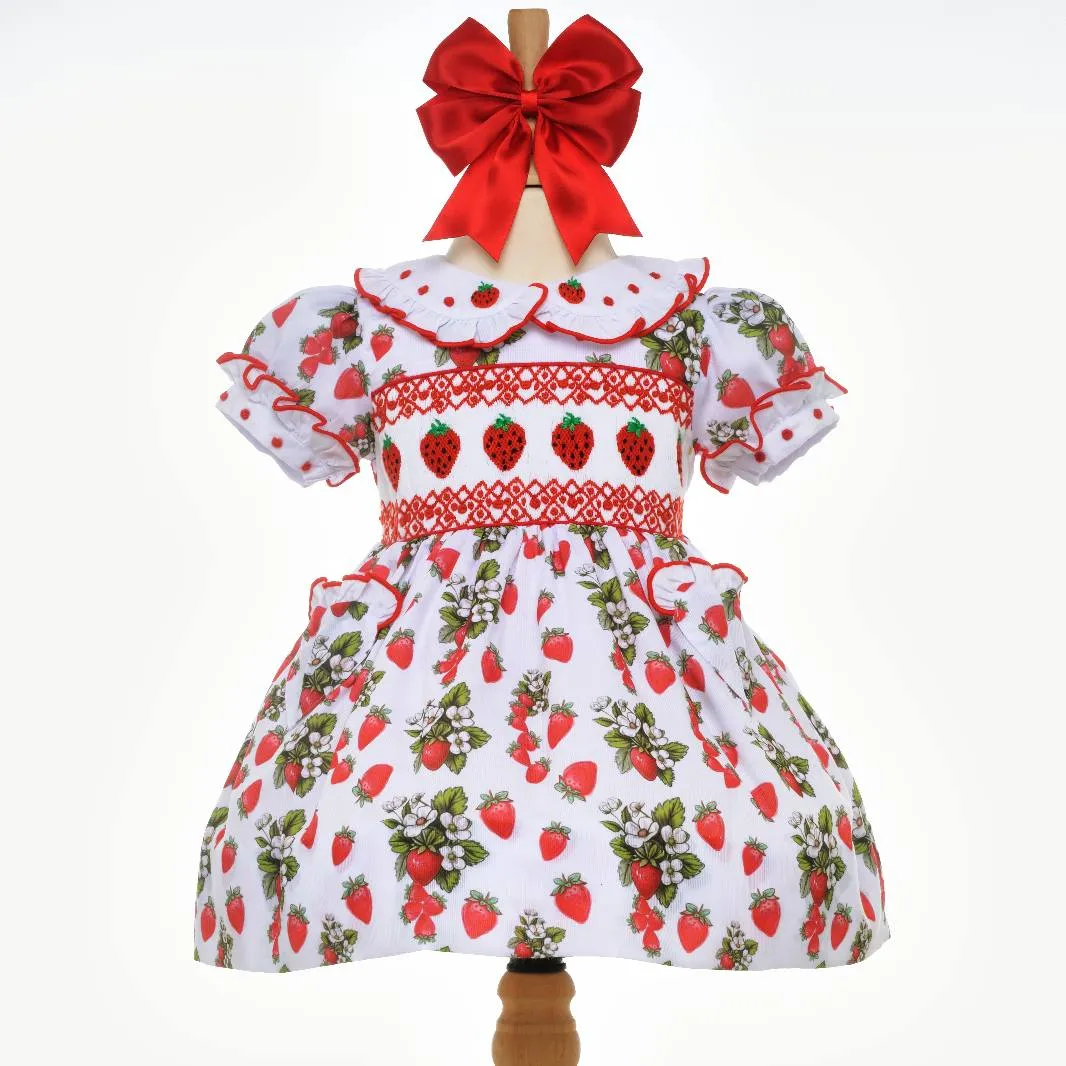 Ocean Baby Girls Strawberries Smocked Petticoat Layered Dress - (NB-8Yrs)