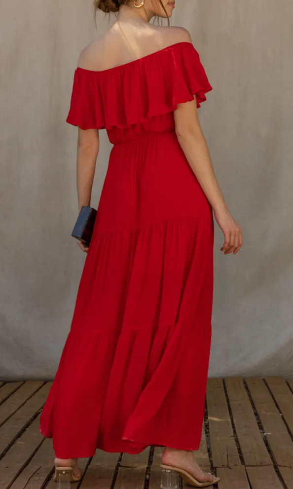 Off Shoulder Layered Top Maxi Dress