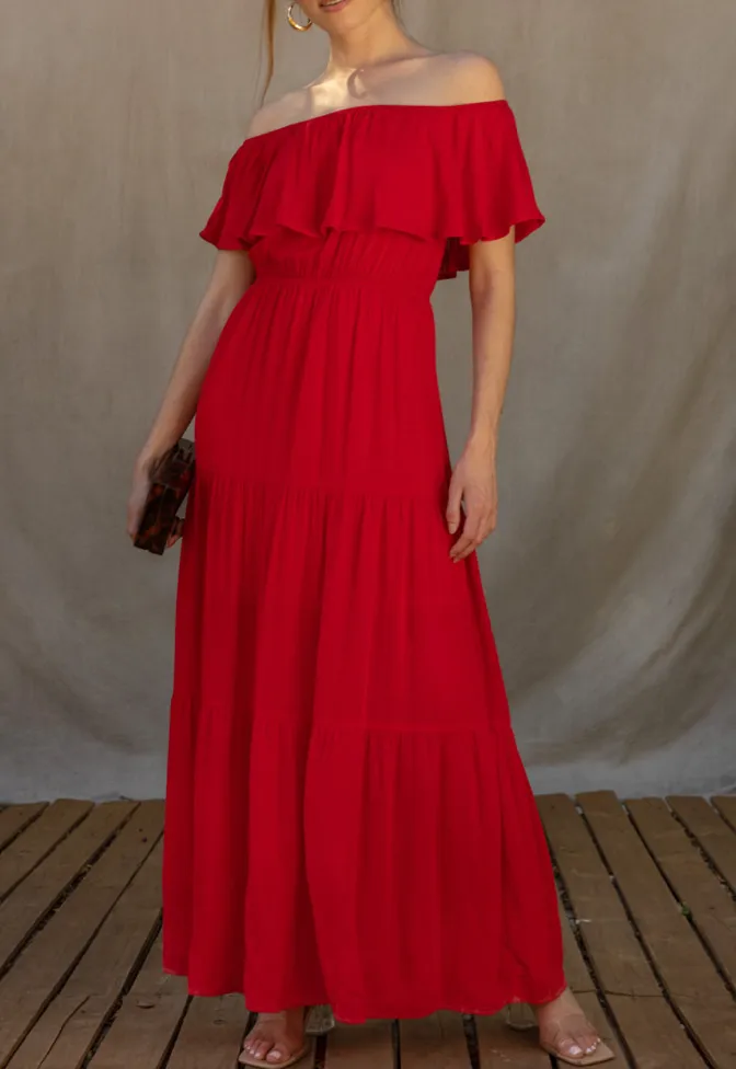 Off Shoulder Layered Top Maxi Dress