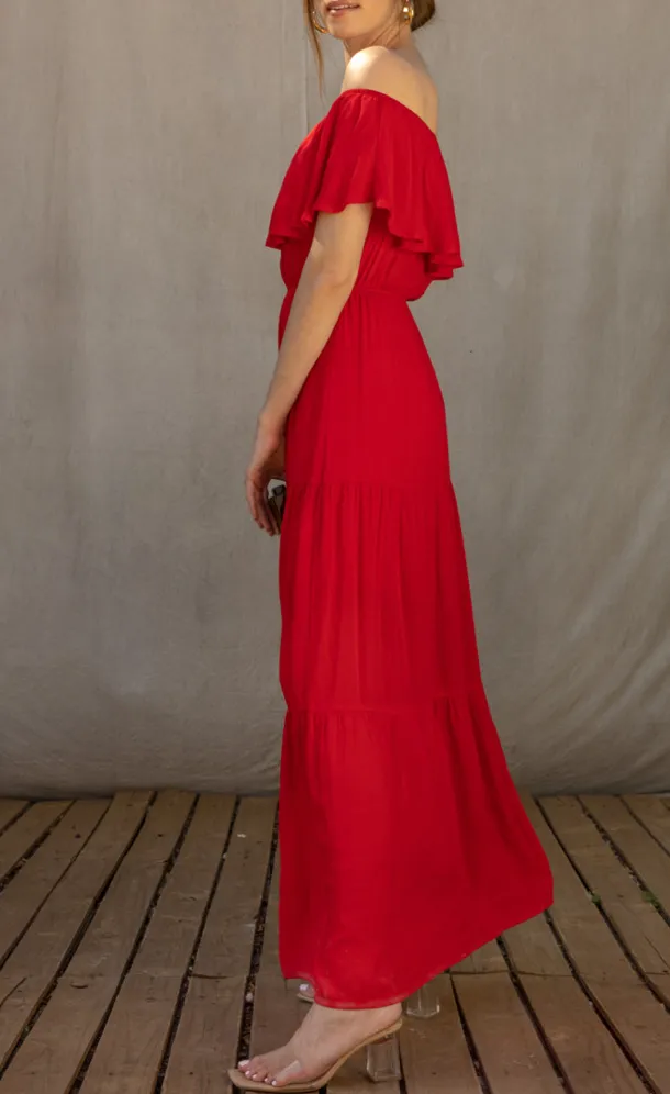 Off Shoulder Layered Top Maxi Dress