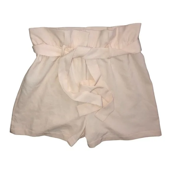 Olivia Grey Cream Belted Paper Bag Shorts Size Medium