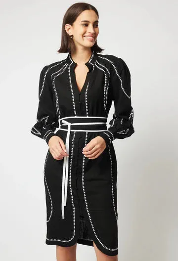 Oncewas II MERIDIAN Placement Contrast Embroidered Dress - black