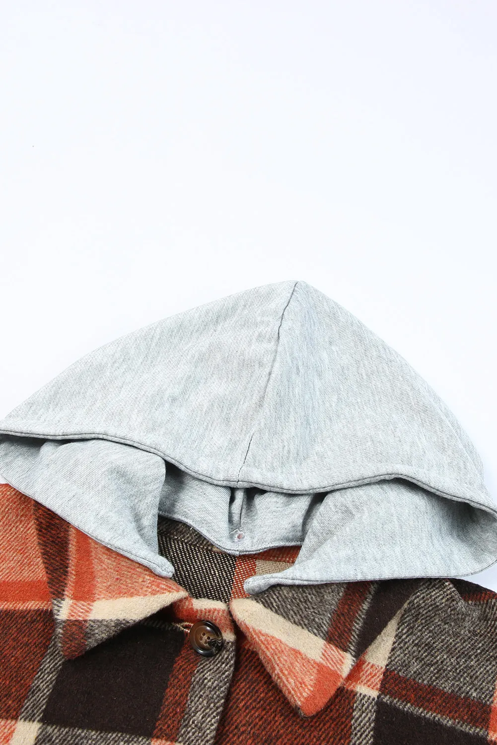 Orange Hooded Plaid Button Front Shacket