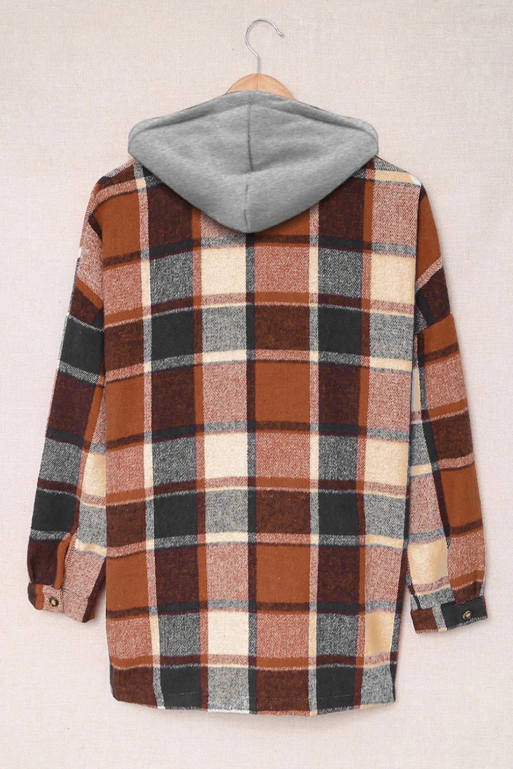 Orange Hooded Plaid Button Front Shacket