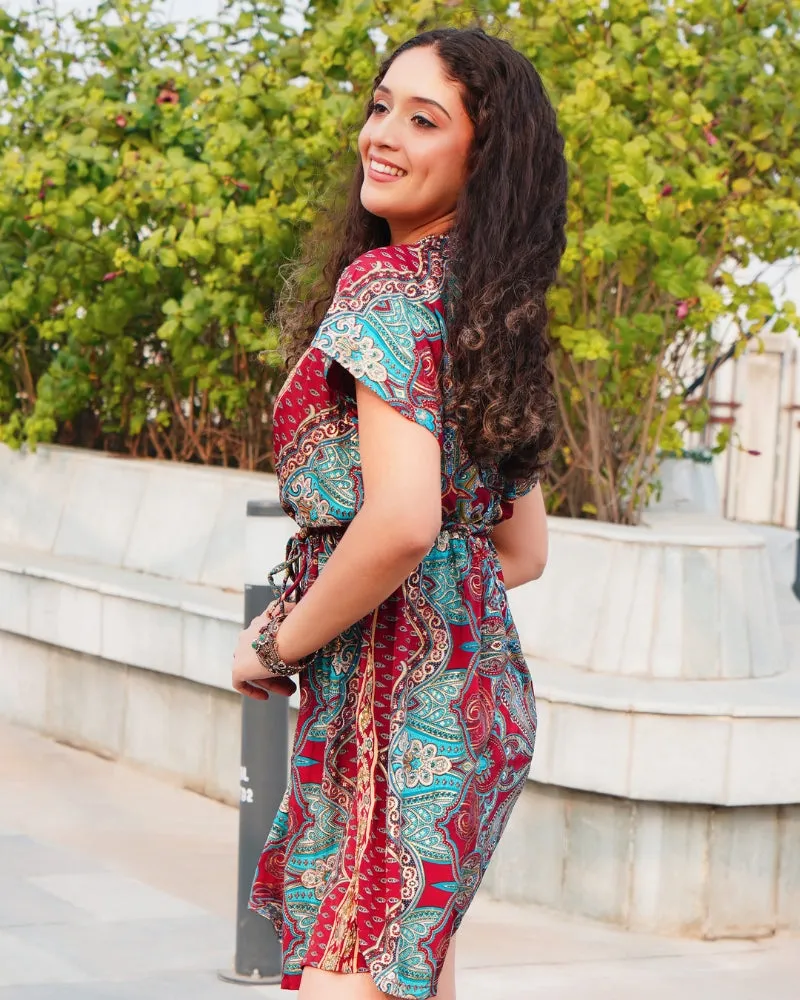 Paisley charm maroon short dress
