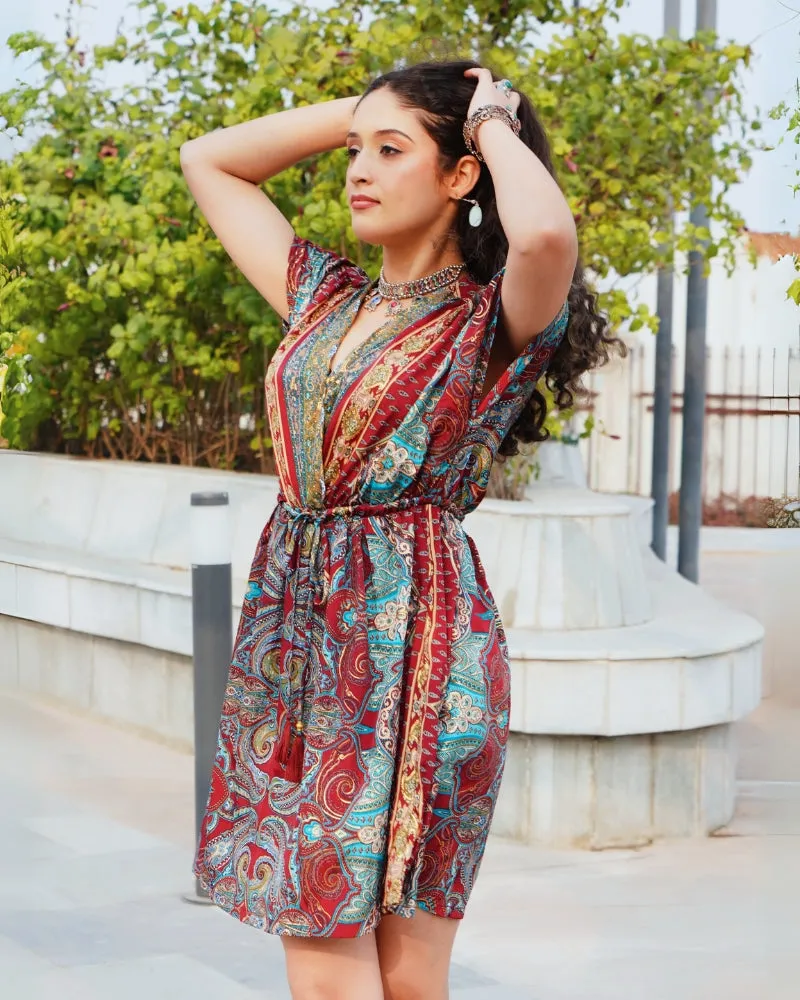 Paisley charm maroon short dress