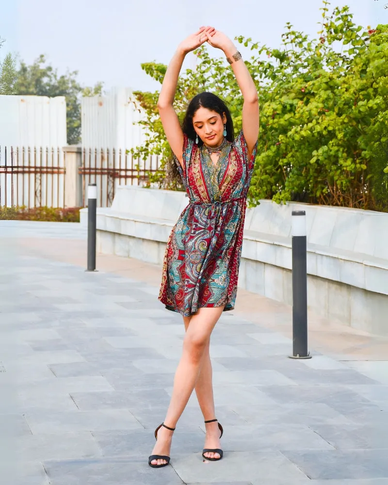 Paisley charm maroon short dress
