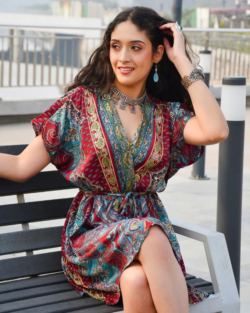 Paisley charm maroon short dress