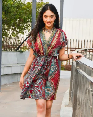 Paisley charm maroon short dress