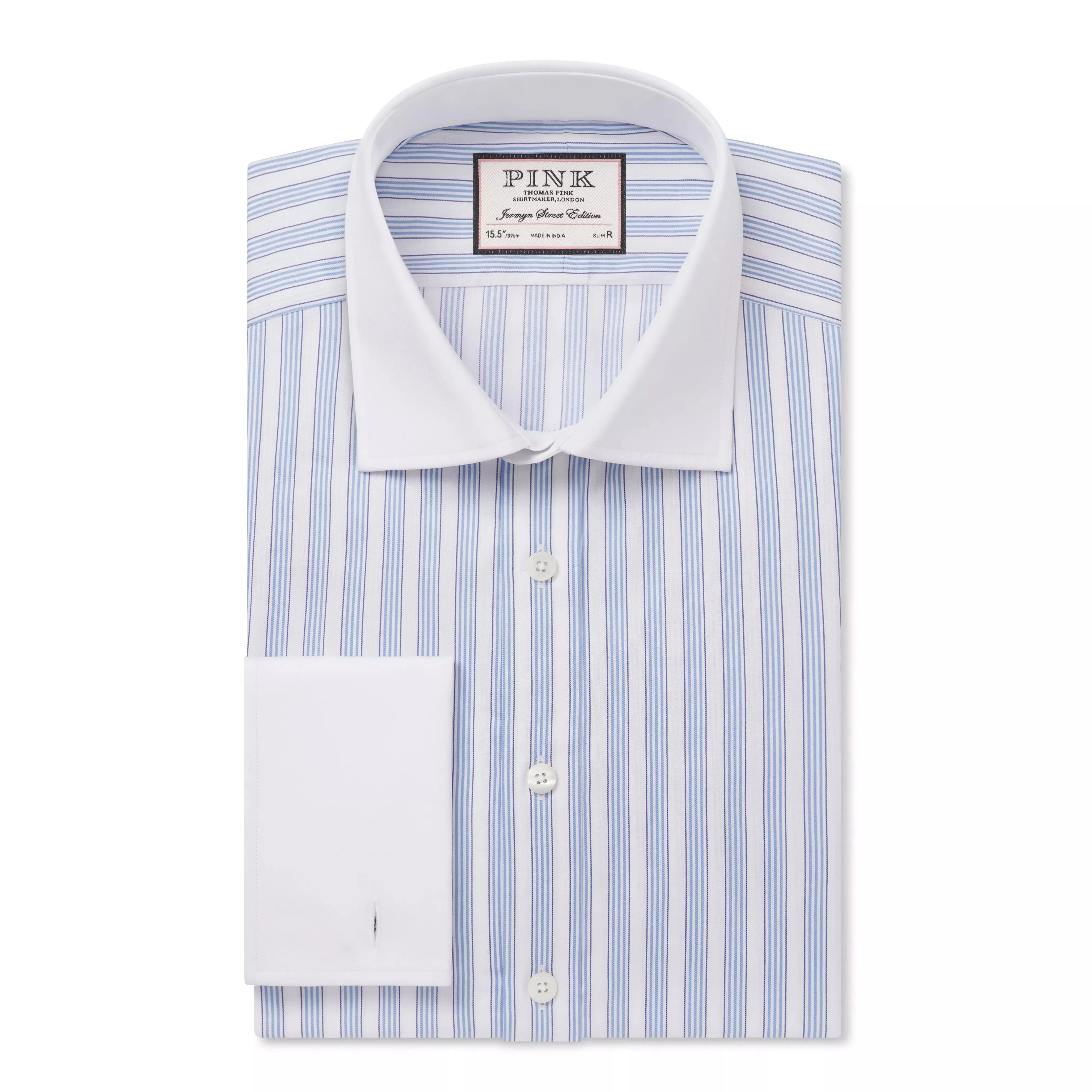 Pale Blue & White Slim Fit Double Cuff Barbican Stripe Formal Shirt