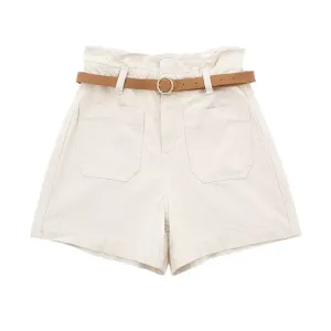 Paperbag Waist Belted Denim Shorts