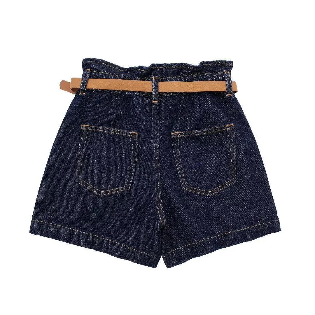 Paperbag Waist Belted Denim Shorts