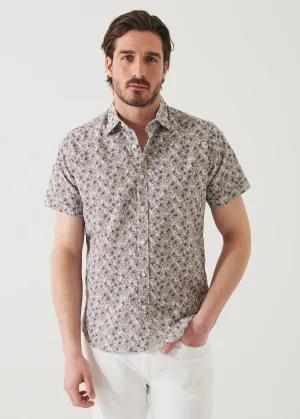 Patrick Assaraf Leaf Print Short Sleeve Shirt- Honey Gold