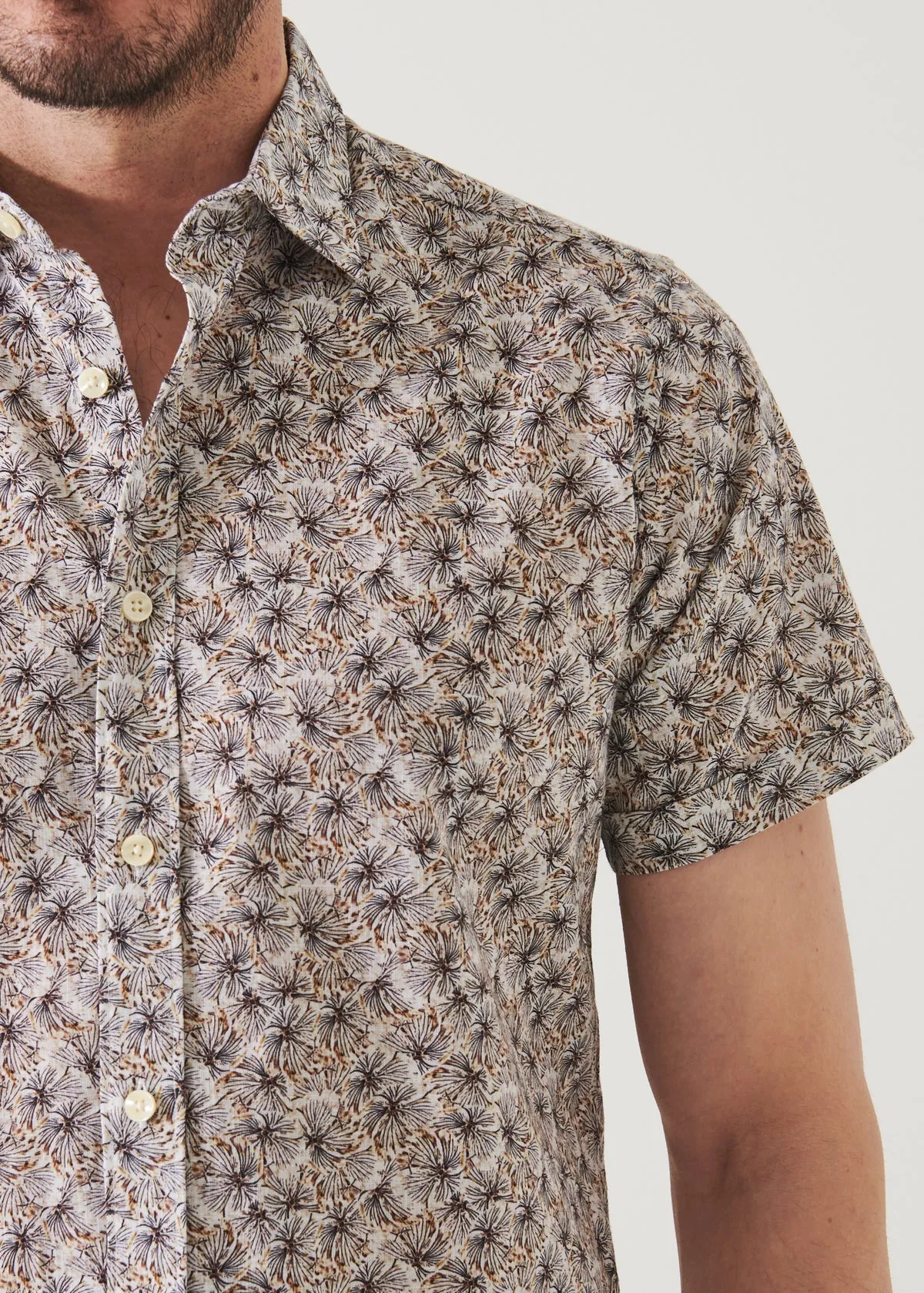 Patrick Assaraf Leaf Print Short Sleeve Shirt- Honey Gold