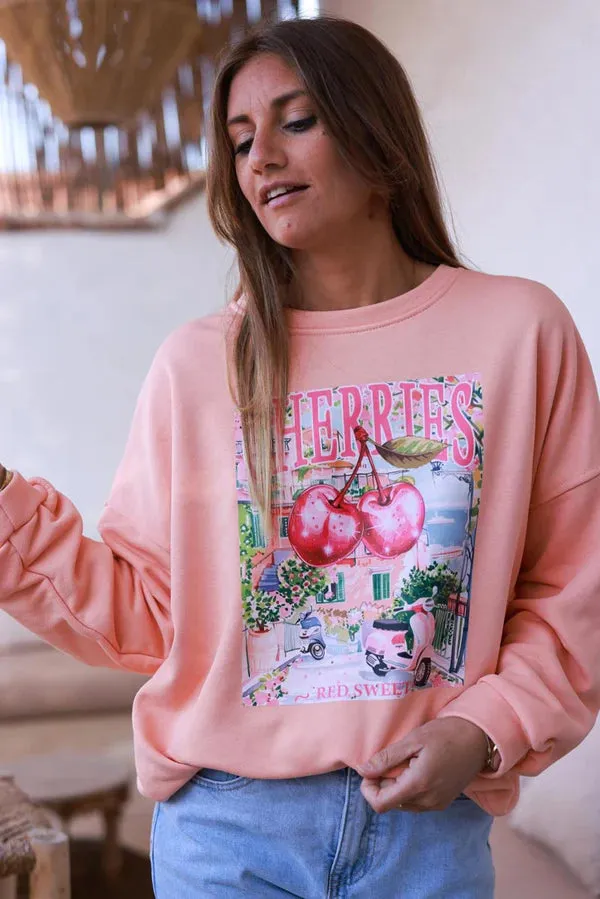 Peach Cherry Vacation Sweater