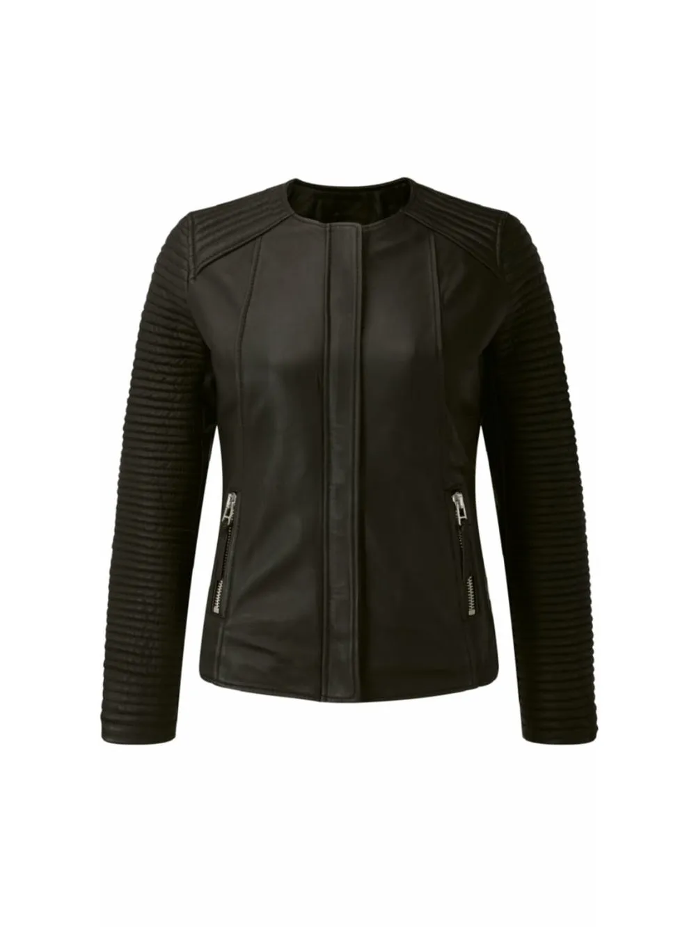 Peppy Collarless Leather Motorcycle Jacket