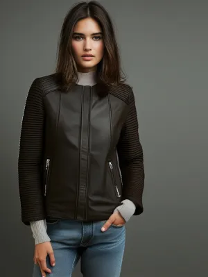 Peppy Collarless Leather Motorcycle Jacket