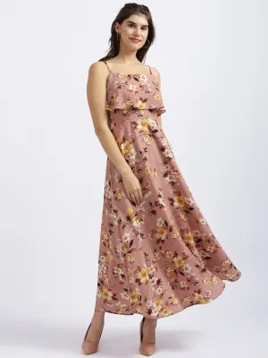 Pink Floral Print Layered Dress
