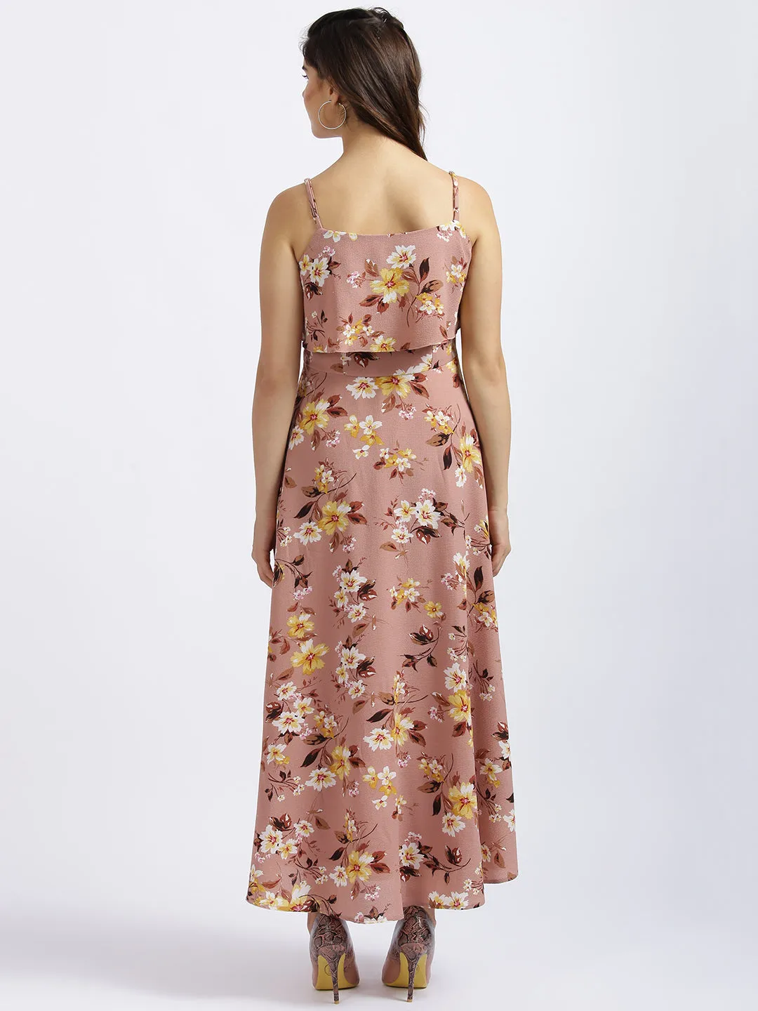 Pink Floral Print Layered Dress