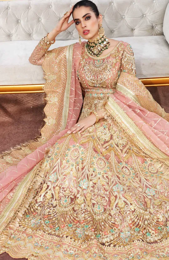 Pink Pakistani Multi Colored Heavily Embellished Pishwas Wedding Dress