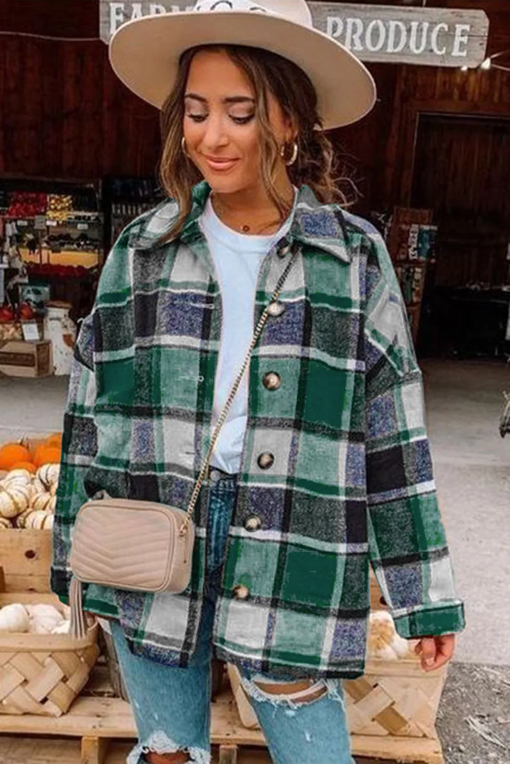 Plaid Print Buttoned Shirt Jacket